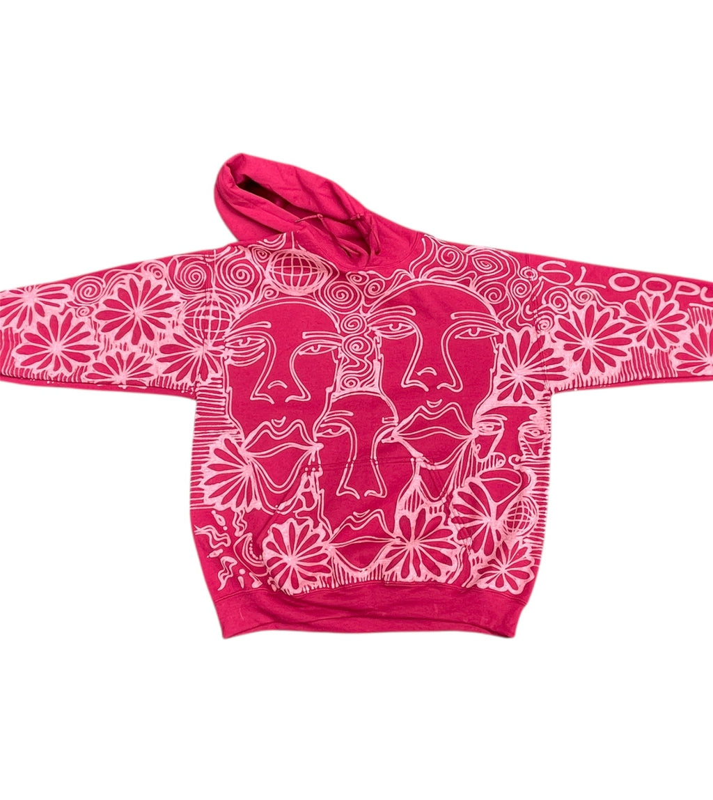 .One line faces and funky flower sun spiral hoodie