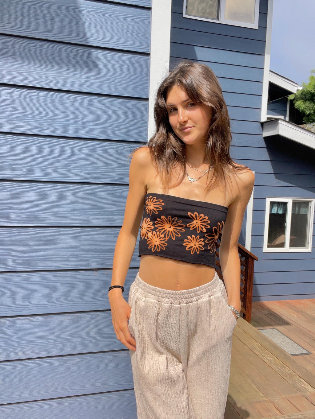 Handmade floral print tube top