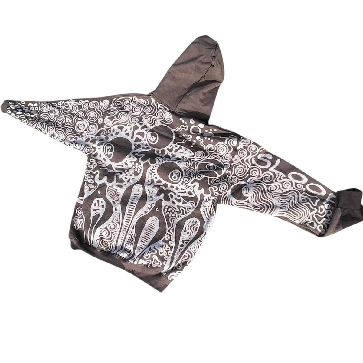 Graphic faces and trippy geometric patterned hoodie