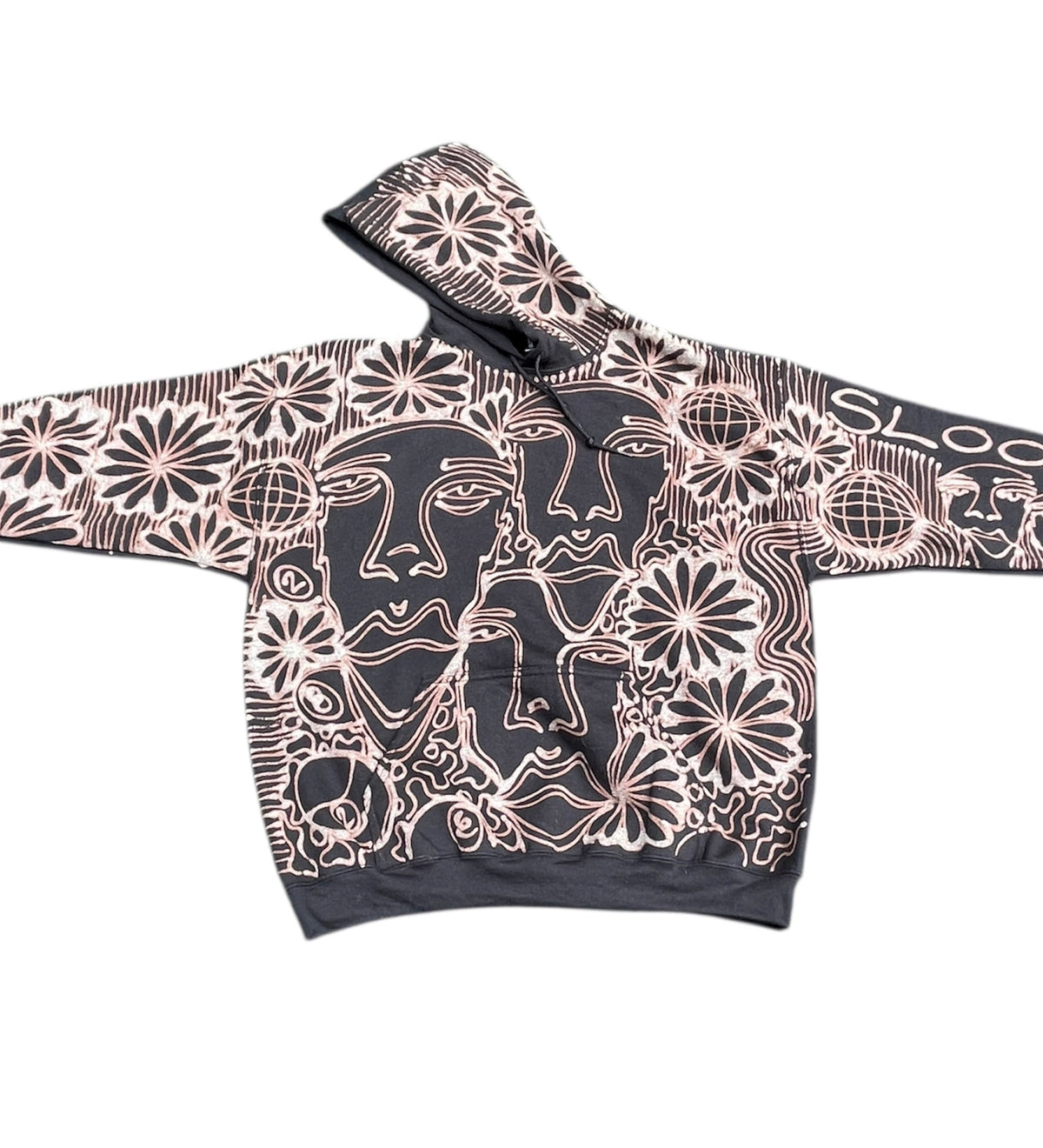 .One line faces and funky flower sun spiral hoodie