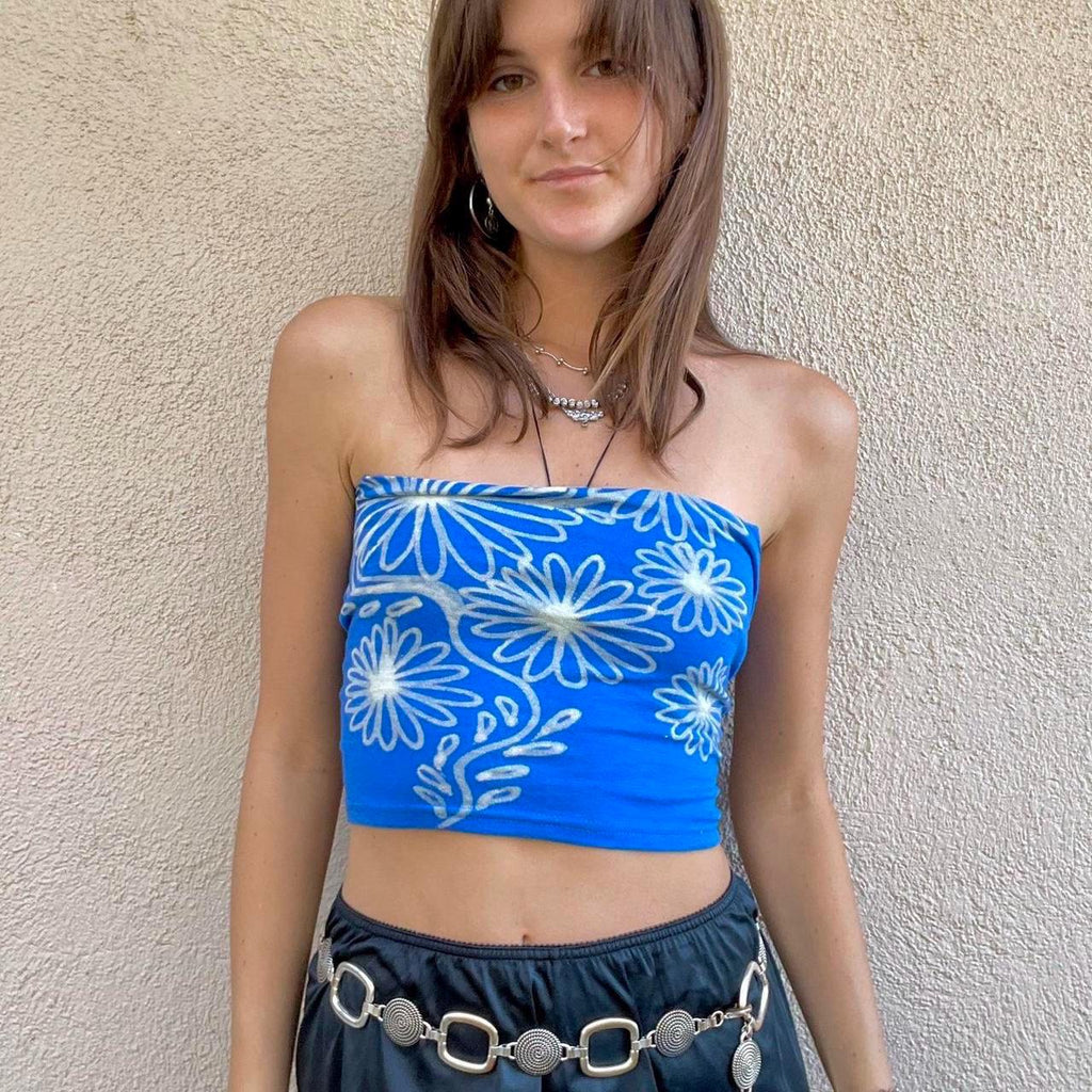 Handmade floral print tube top