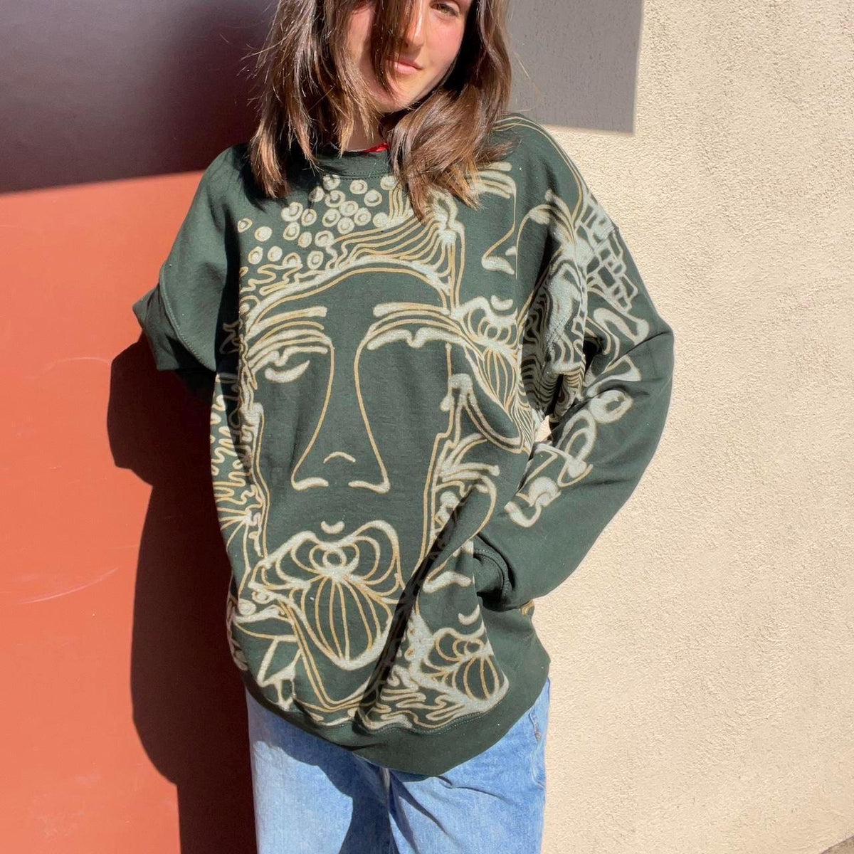 Funky faces and disco crewneck sweatshirt