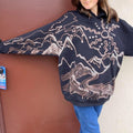 .Funky mountain design handmade graphic oversized hoodie
