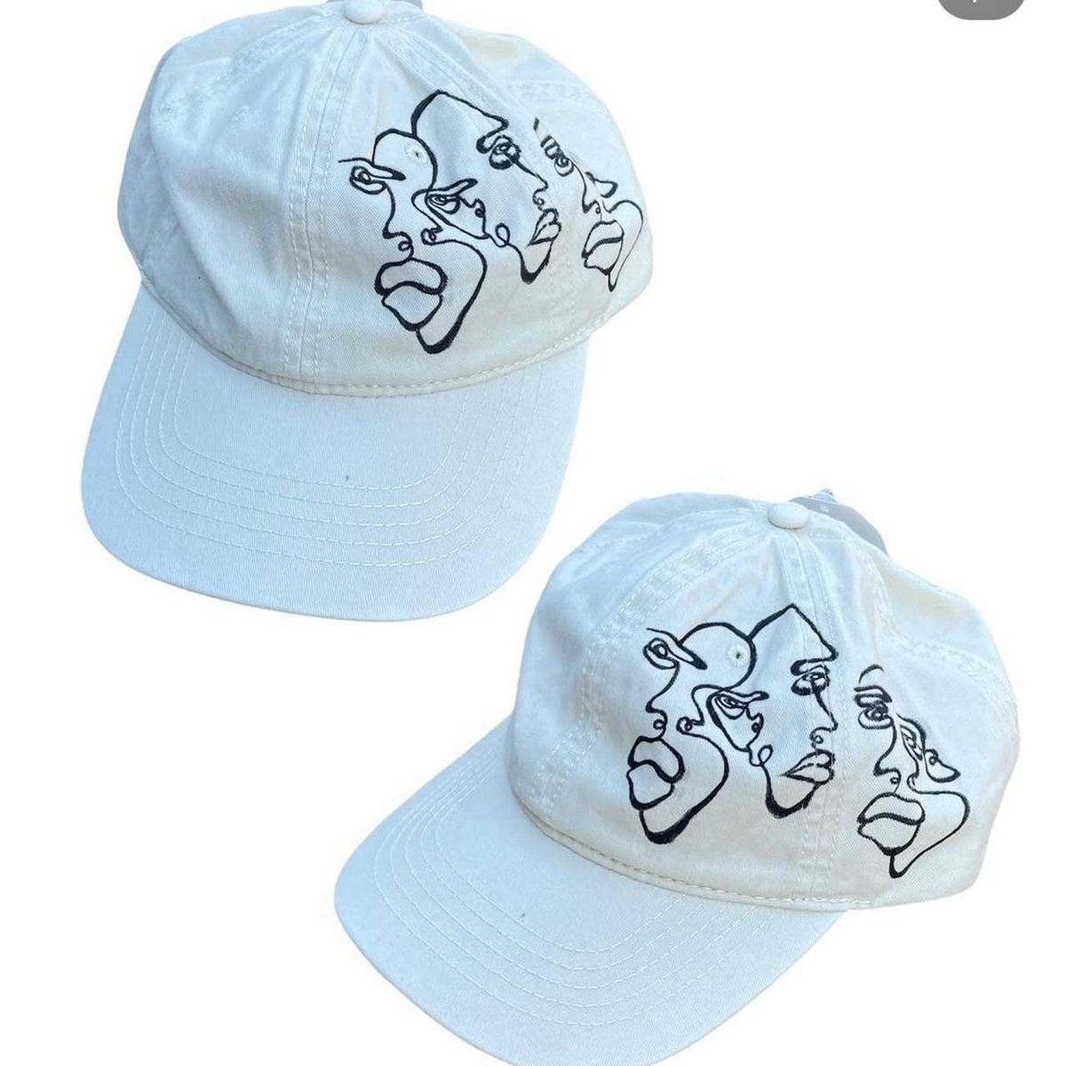 handpainted graphic faces, waves, and abstract pattern trucker festival hats